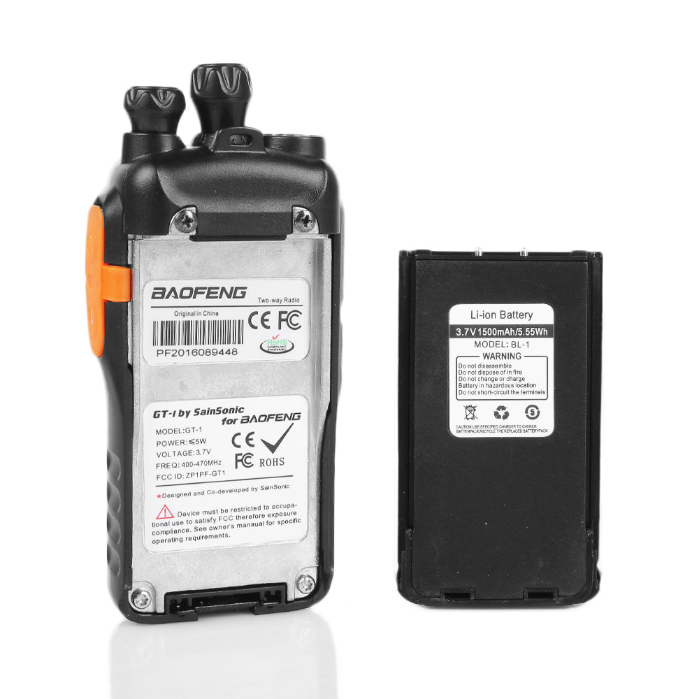 Baofeng GT-1 [10 Pack + Cable] | UHF | 5W | 16CH | Flashlight | FM Function Two-Way Radio - Radioddity