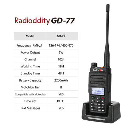 GD-77 DMR Dual Band Dual Time Slot Two Way Radio + Cable [2 Pack] - Radioddity