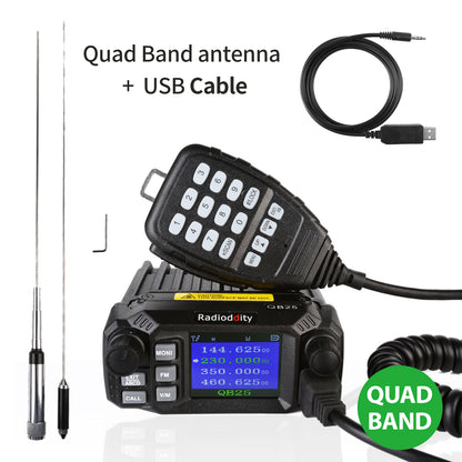 QB25 Pro Quad Band Mini Mobile Radio+ Cable + 50W Antenna - Radioddity