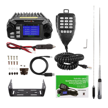 QB25 Pro Quad Band Mini Mobile Radio+ Cable + 50W Antenna - Radioddity