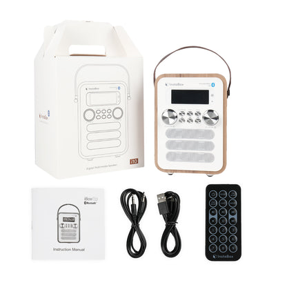 InstaBox i10 Wooden FM Clock Radio & Bluetooth Speaker - Radioddity