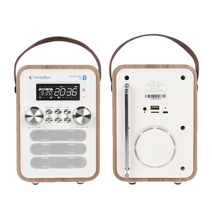 InstaBox i10 Wooden FM Clock Radio & Bluetooth Speaker - Radioddity