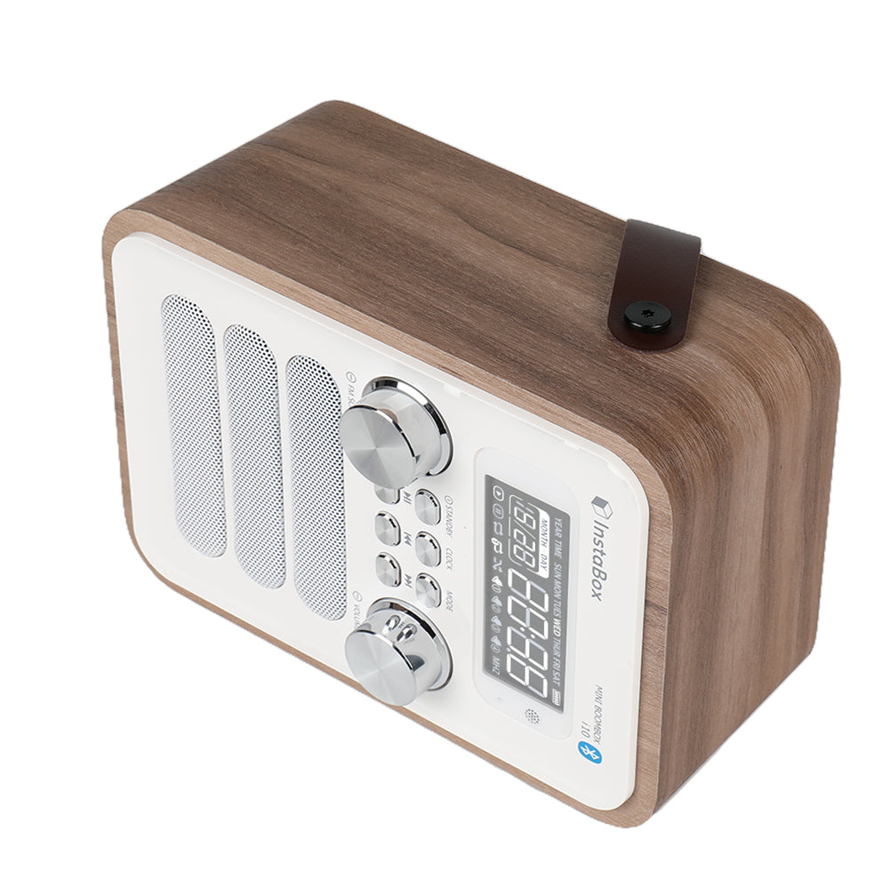 InstaBox i10 Wooden FM Clock Radio & Bluetooth Speaker - Radioddity