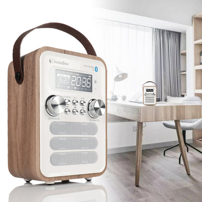 InstaBox i10 Wooden FM Clock Radio & Bluetooth Speaker - Radioddity
