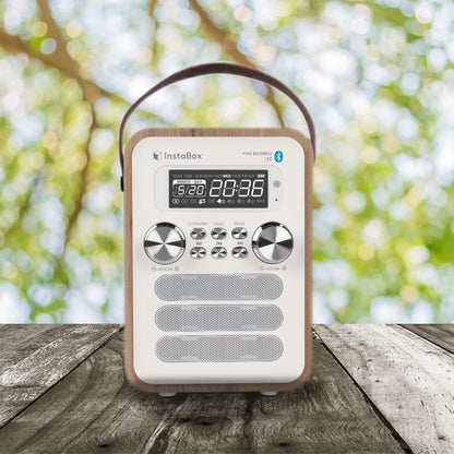 InstaBox i10 Wooden FM Clock Radio & Bluetooth Speaker - Radioddity