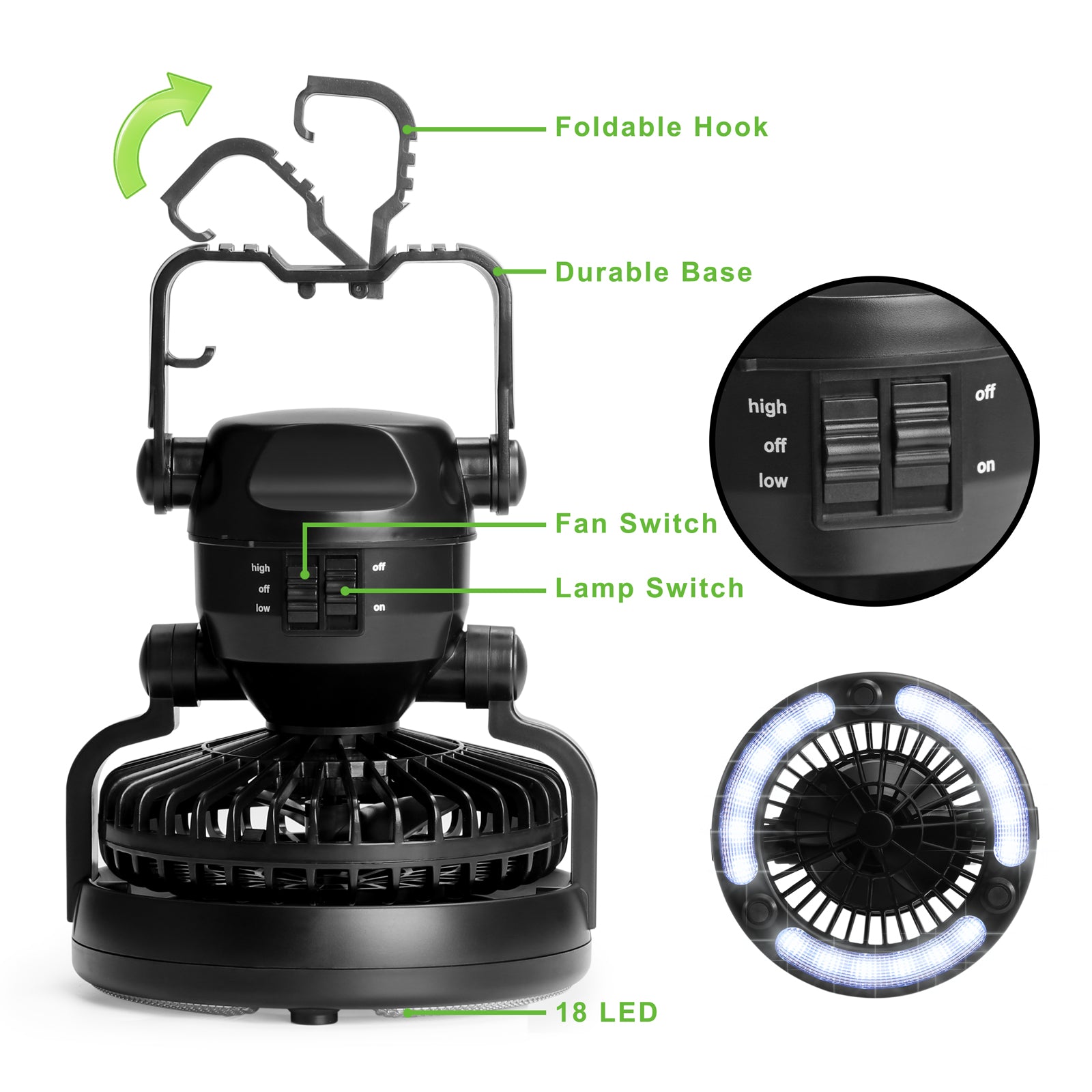 Raddy CF2 Portable Camping Fan with LED Lantern Battery Powered Tent Light [DISCONTINUED] - Radioddity