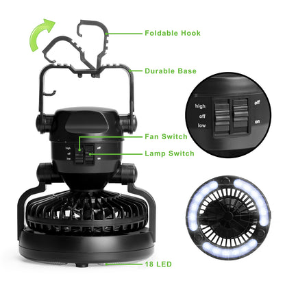 Raddy CF2 Portable Camping Fan with LED Lantern Battery Powered Tent Light [DISCONTINUED] - Radioddity