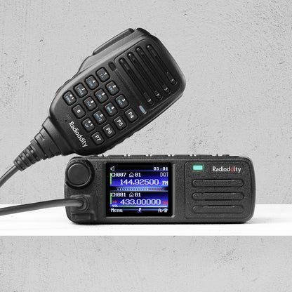 Radioddity DB25-D Mini Mobile Radio | 20W | Analog & Digital DMR | VHF & UHF Dual Band | GPS / APRS | SMS | Color Screen | 300000 Contacts - Radioddity