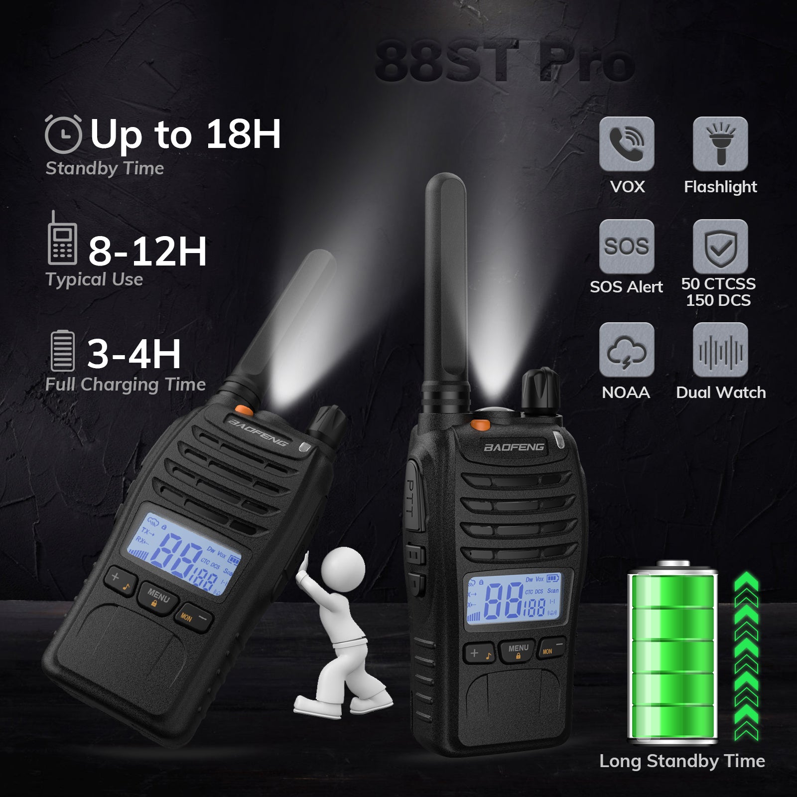 Baofeng BF-88ST Pro [3 Pack] FRS Radio | License-Free | NOAA | VOX | Dual Watch | USB Charger - Radioddity