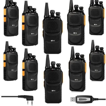 Baofeng GT-1 [10 Pack + Cable] | UHF | 5W | 16CH | Flashlight | FM Function Two-Way Radio - Radioddity