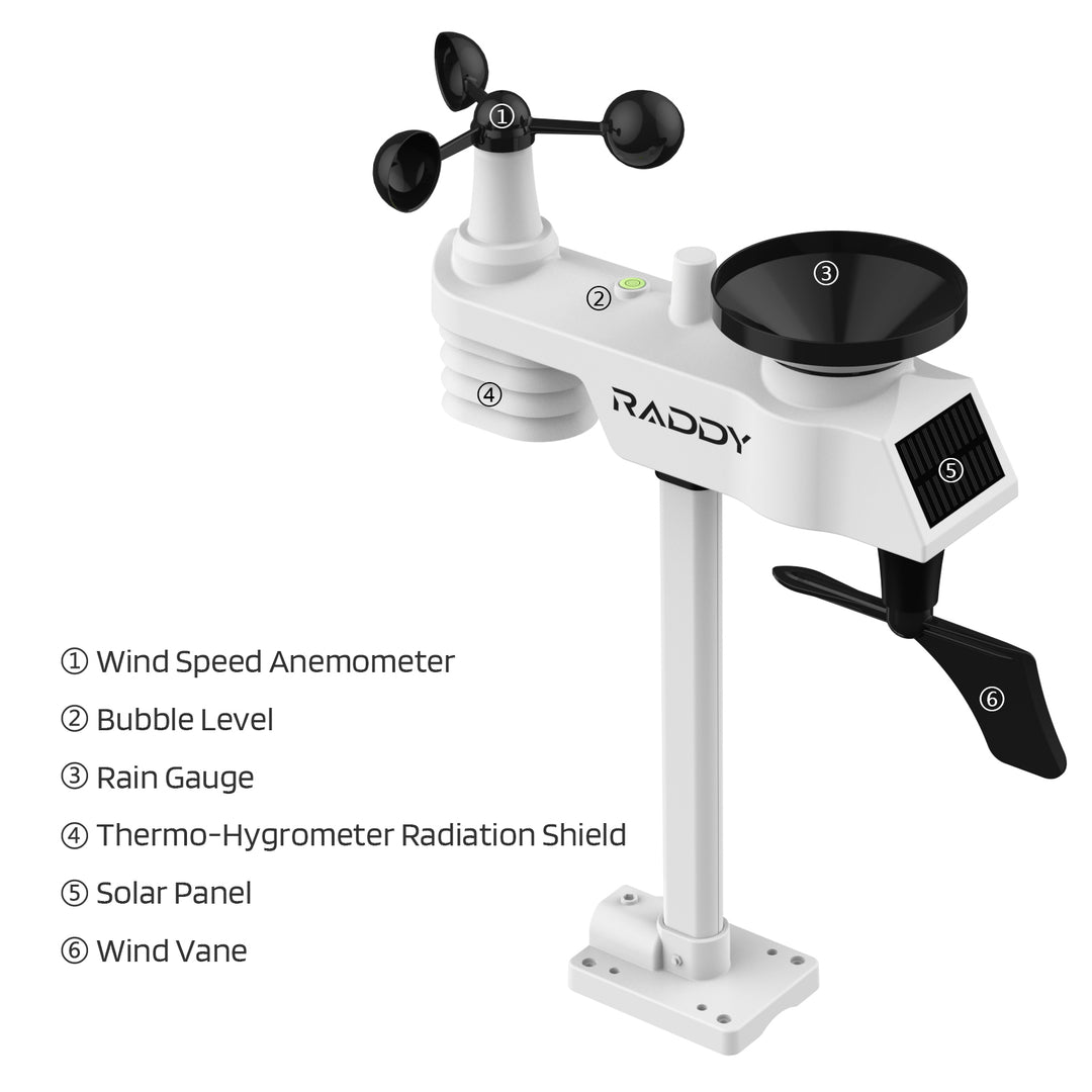 Raddy WF-100C Lite Weather Stations | Wireless | Temperature | Barometric Pressure | Humidity | Wind Rain Gauge - Radioddity