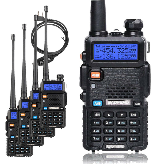 Baofeng UV-5R [5 Pack + Cable] | Dual Band | 4/1W | 128CH | Flashlight | VOX | Alert - Radioddity