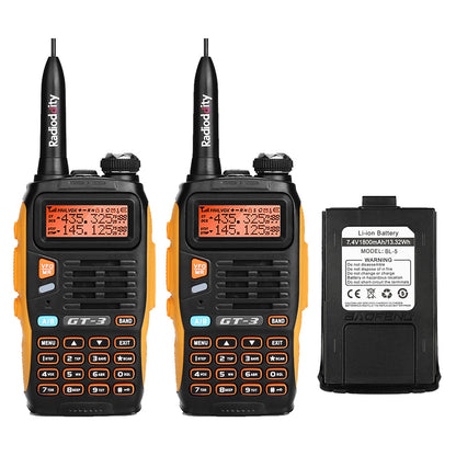 Baofeng GT-3 Mark II [2 Pack + Battery] | Dual Band | 5W | Better Antenna | VOX | Flashlight - Radioddity