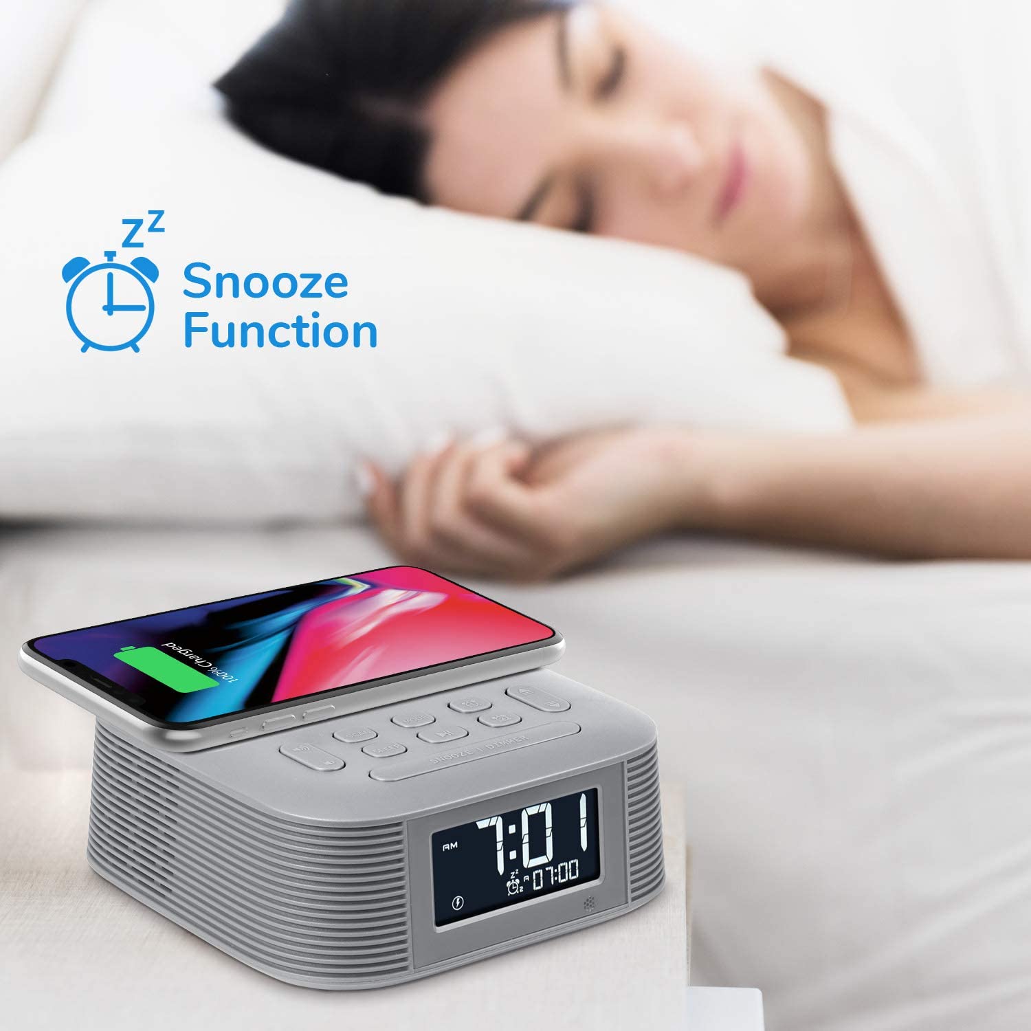 InstaBox D10 Wireless Charging Digital Alarm Clock FM Radio - Radioddity