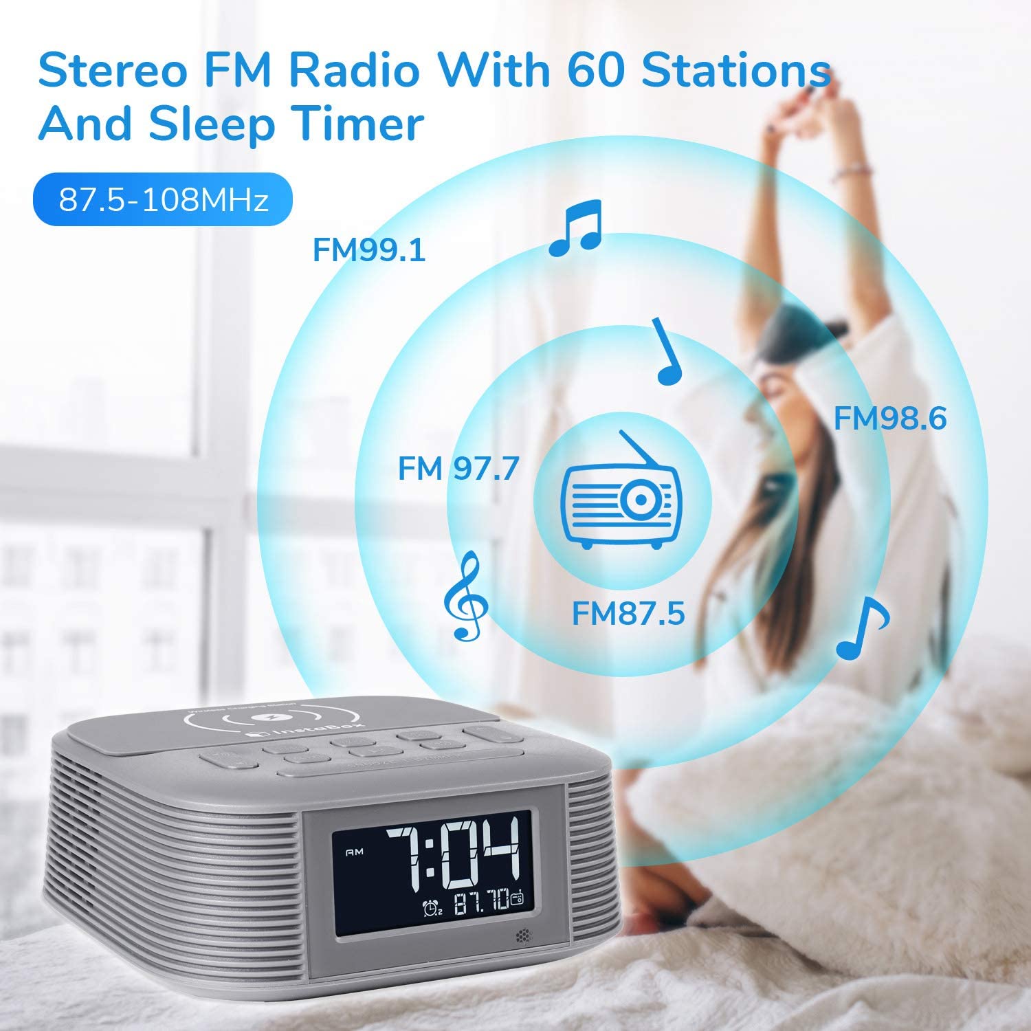 InstaBox D10 Wireless Charging Digital Alarm Clock FM Radio - Radioddity