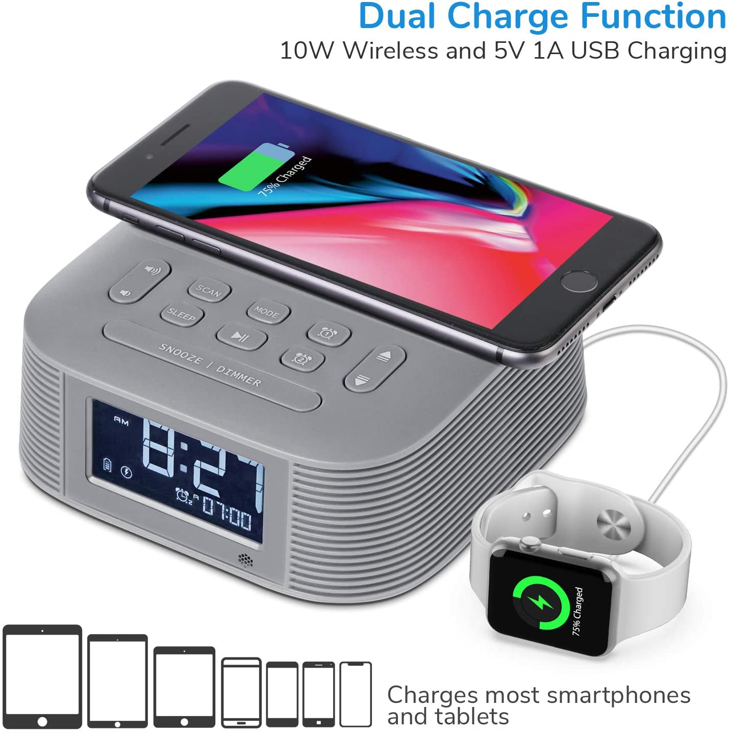 InstaBox D10 Wireless Charging Digital Alarm Clock FM Radio - Radioddity