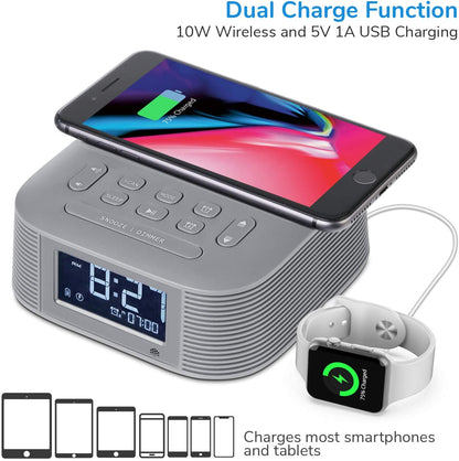 InstaBox D10 Wireless Charging Digital Alarm Clock FM Radio - Radioddity