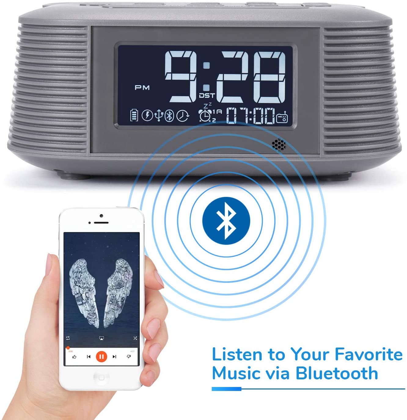 InstaBox D10 Wireless Charging Digital Alarm Clock FM Radio - Radioddity