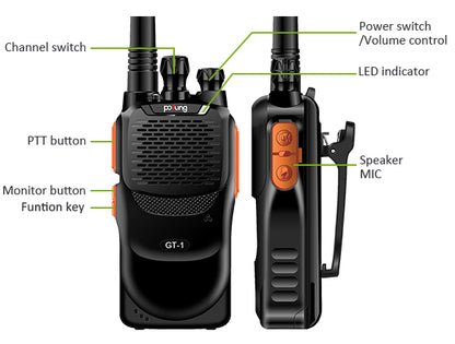 Baofeng GT-1 [10 Pack + Cable] | UHF | 5W | 16CH | Flashlight | FM Function Two-Way Radio - Radioddity