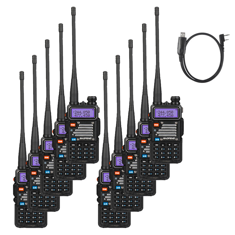 Baofeng UV-5RX3 [5 Packs] | Tri-band 1.25M | Tri-color LCD | 2 Antennas | with Cable - Radioddity