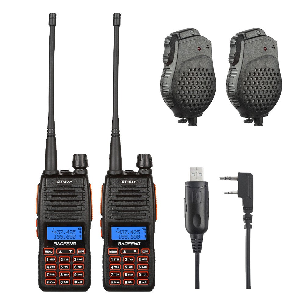 2 x BaoFeng GT-5TP Two-Way Radio + Programming Cable + 2 x Speaker - Radioddity