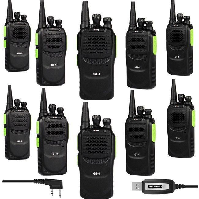 Baofeng GT-1 [10 Pack + Cable] | UHF | 5W | 16CH | Flashlight | FM Function Two-Way Radio - Radioddity