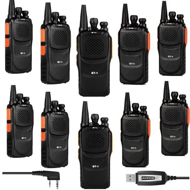 Baofeng GT-1 [10 Pack + Cable] | UHF | 5W | 16CH | Flashlight | FM Function Two-Way Radio - Radioddity